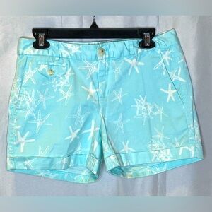 J Crew Blue and White Starfish Print Bermuda Shorts Size 4